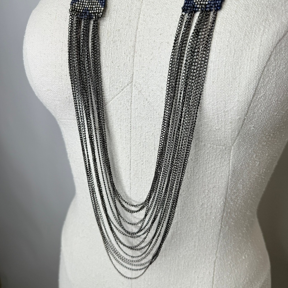 Layered Multi Strand Seed Bead Necklace Chevron Pattern - Picture 3 of 5